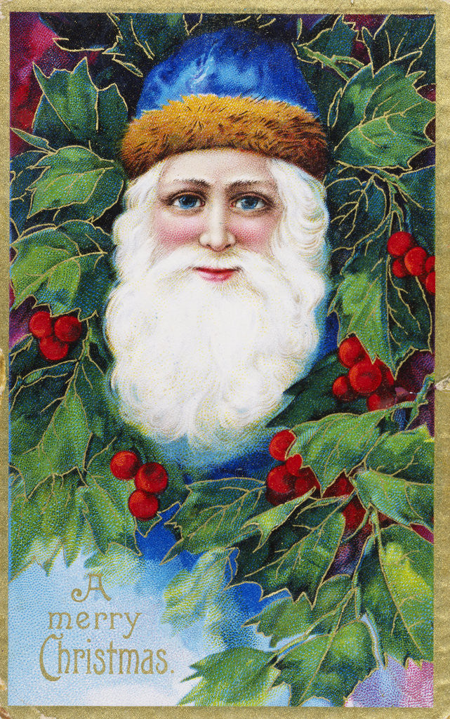 Detail of A Merry Christmas Postcard Depicting Santa Claus by Corbis