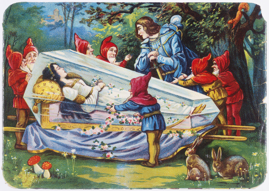 Detail of Illustration Depicting the Prince and the Seven Dwarfs with Snow White in Her Glass Coffin by Anonymous