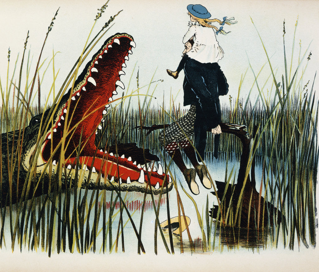 Detail of Illustration Depicting Two People Threatened by an Alligator by Luther Daniels Bradley