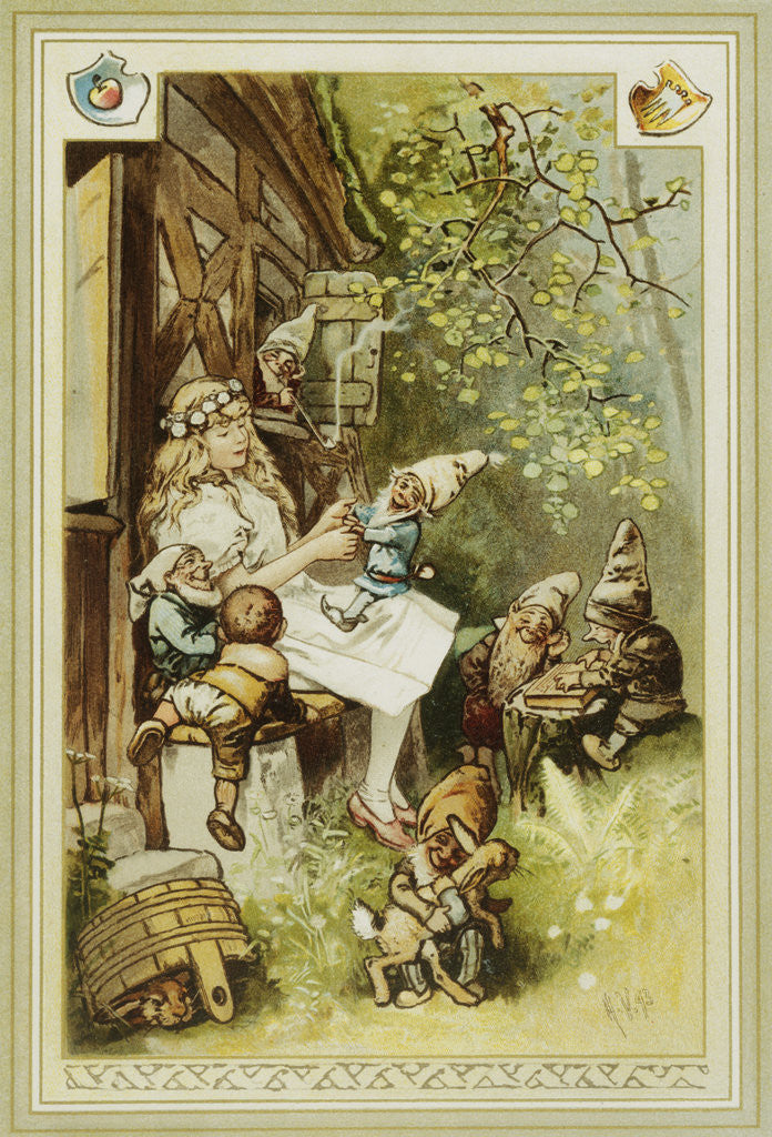 Detail of Book Illustration Depicting Snow White and the Seven Dwarfs by Hermann Vogel
