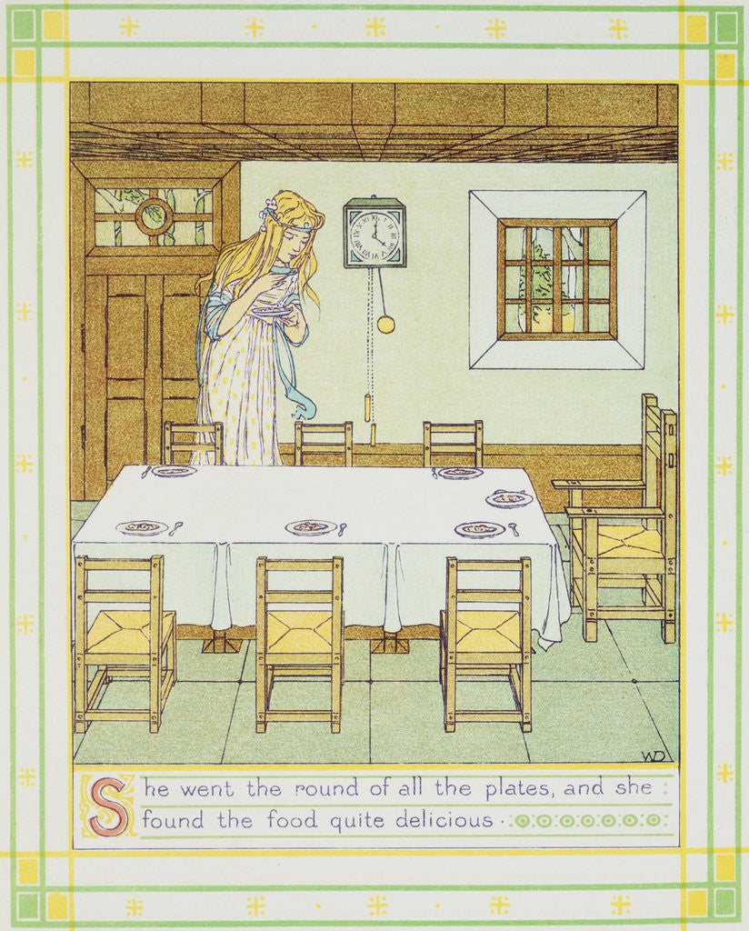Detail of Book Illustration of Snowdrop Tasting the Dwarfs' Food by W.C. Drupsteen
