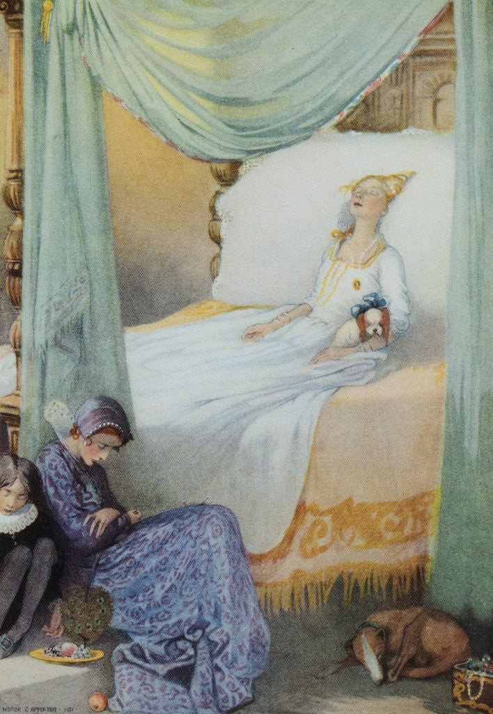 Detail of Illustration Depicting Sleeping Beauty and Her Attendants Asleep by Honor C. Appleton