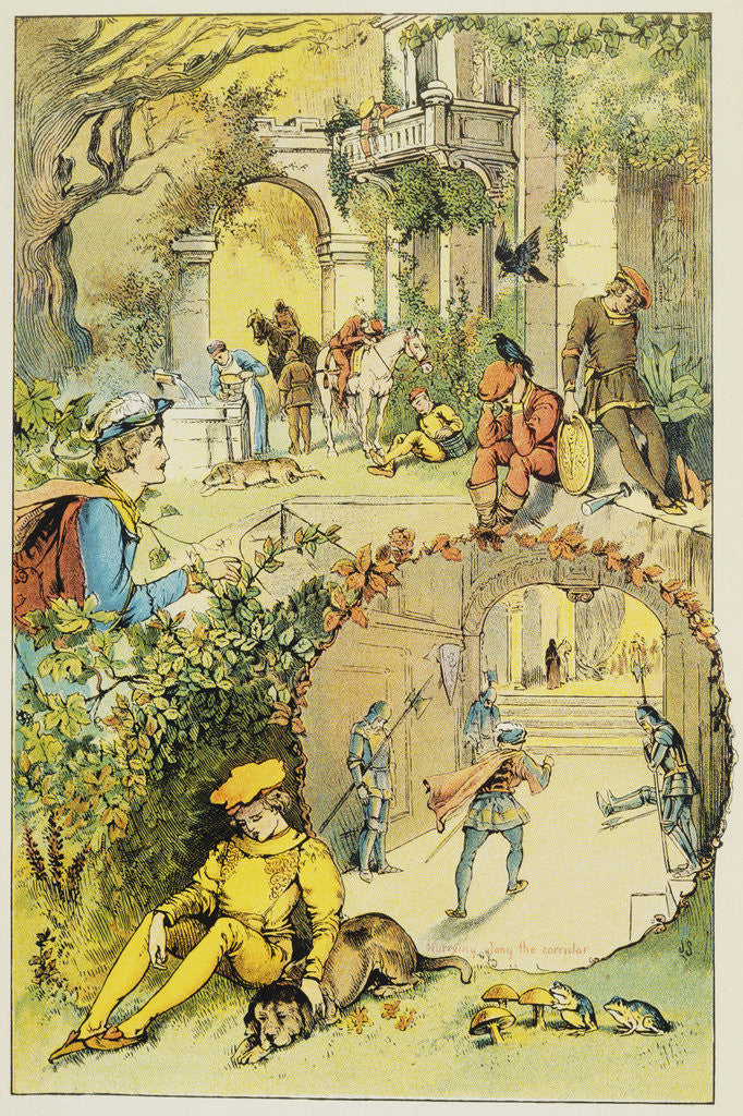 Detail of Book Illustration Depicting Prince Phillip Discovering the Sleeping Castle by Anonymous
