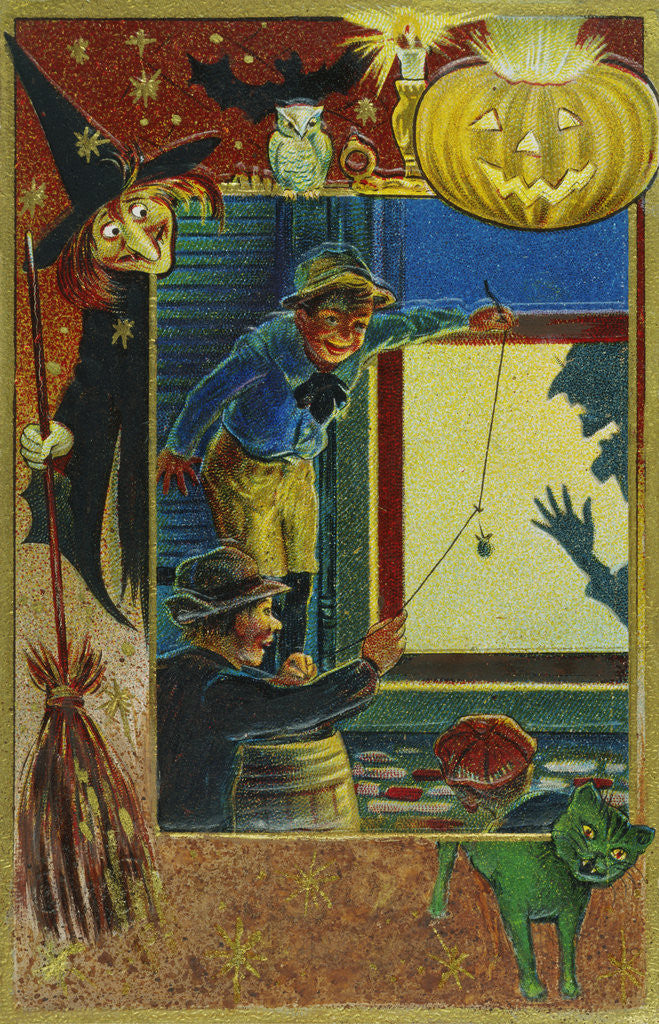 Detail of Halloween Postcard Depicting Mischievous Boys by Corbis