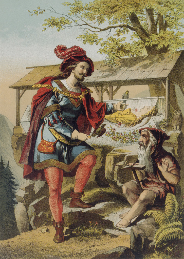 Detail of Illustration of Snow White, the Prince and a Dwarf by Carl Offterdinger