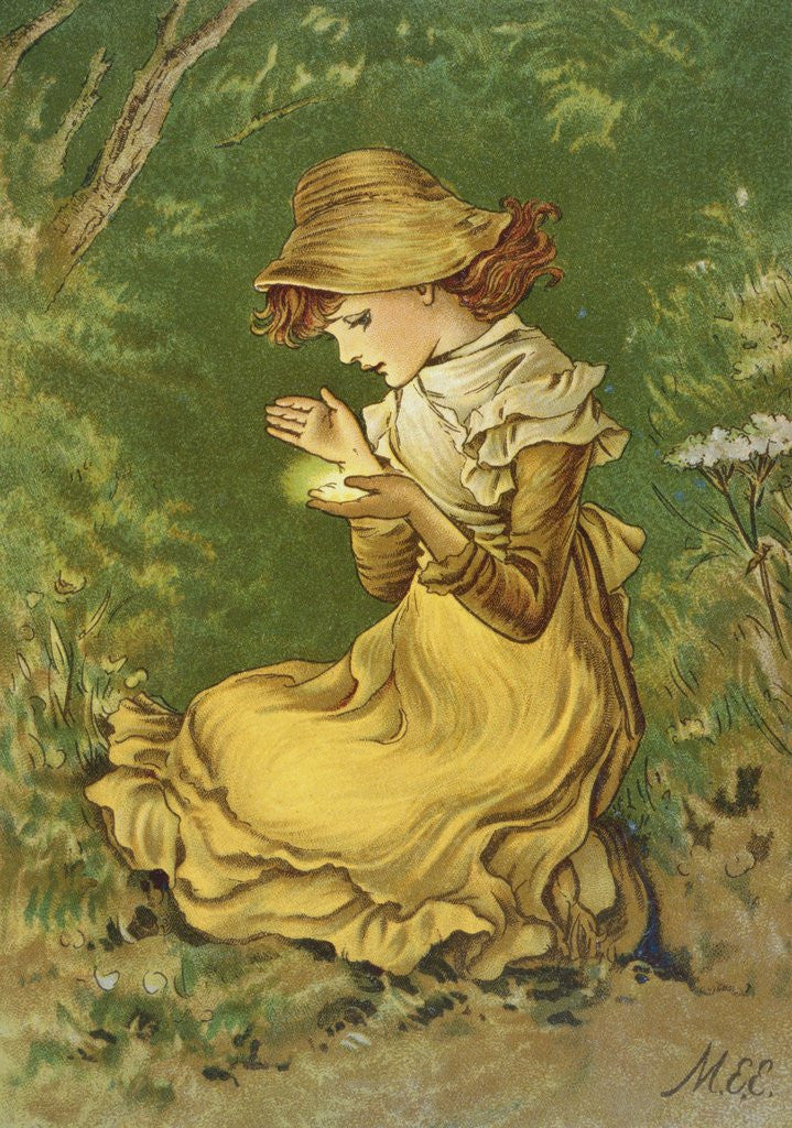 Detail of Book Illustration of Kneeling Girl by M. Ellen Edwards