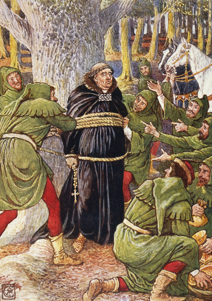 Detail of The Abbot of Saint Maries Taken by Robin Hood Book Illustration by Walter Crane