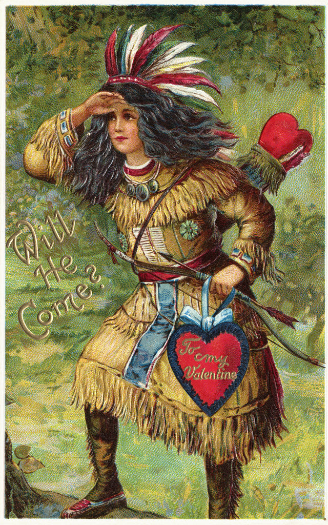 Detail of Will He Come? Valentine Postcard by Anonymous