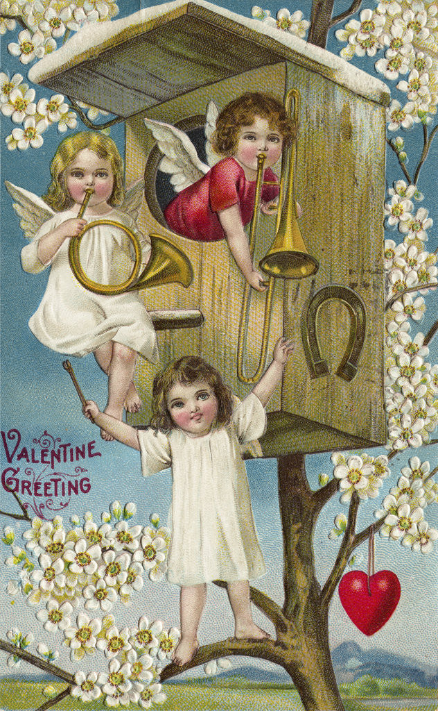 Detail of Valentine Greeting Postcard with Musical Cherubs by Anonymous