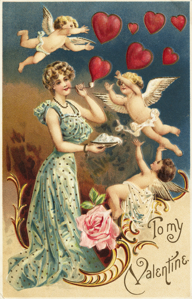 Detail of To My Valentine Postcard with Flying Cupids by Anonymous