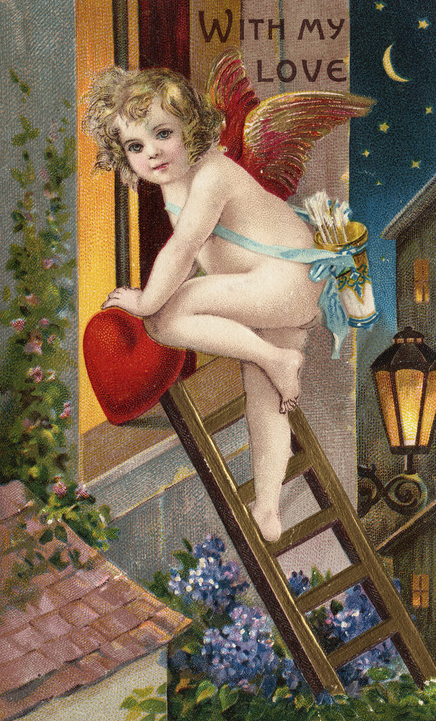 Detail of With My Love Valentine Postcard by Anonymous