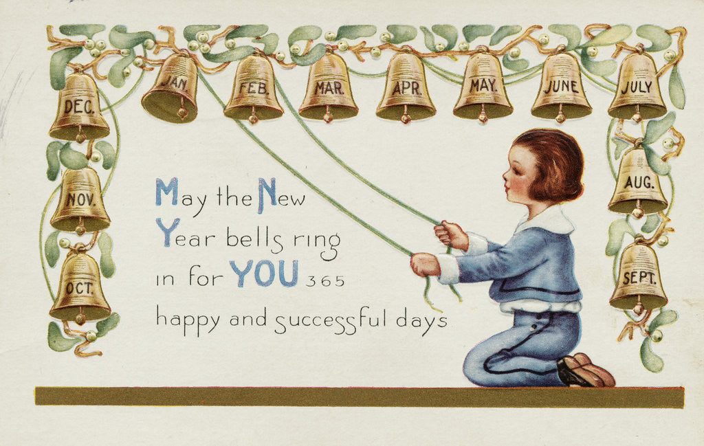 Detail of May the New Year Bells Ring in for You 365 Happy and Successful Days Postcard by Anonymous