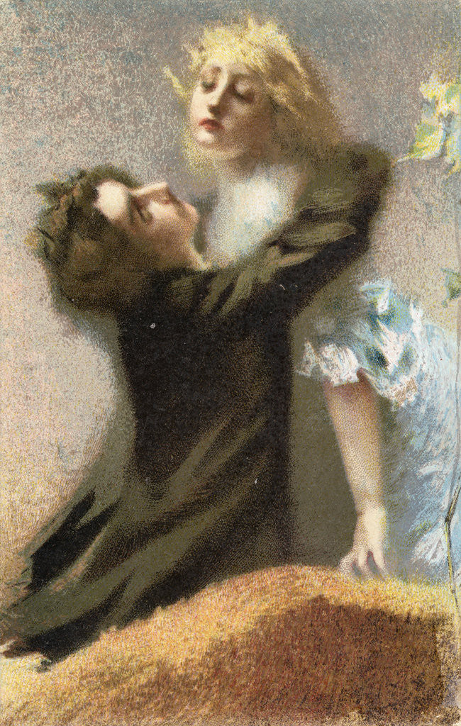 Detail of Postcard of Young Lovers Embracing by Anonymous