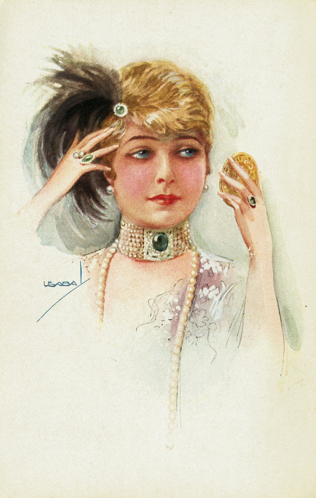 Detail of Postcard of a Young Woman by Lotte Usabal