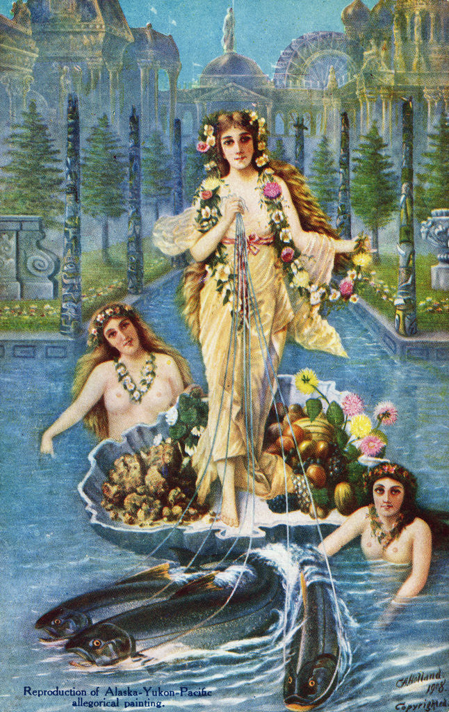 Detail of Postcard of Alaska-Yukon-Pacific Allegorical Painting by C.A. Holland