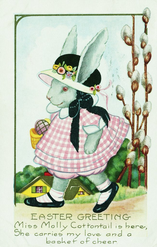 Detail of Easter Greeting Postcard with Miss Molly Cottontail by Anonymous