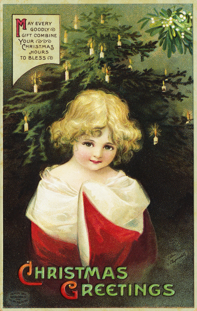 Detail of Christmas Greetings: May Every Goodly Gift Combine Your Christmas Hours to Bless Postcard by Anonymous