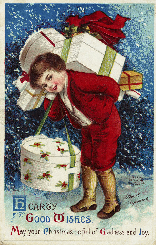 Detail of Hearty Good Wishes. May Your Christmas be Full of Gladness and Joy Postcard by Ellen H. Clapsaddle