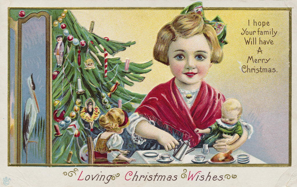 Detail of Loving Christmas Wishes: I Hope Your Family Will Have a Merry Christmas Postcard by Corbis