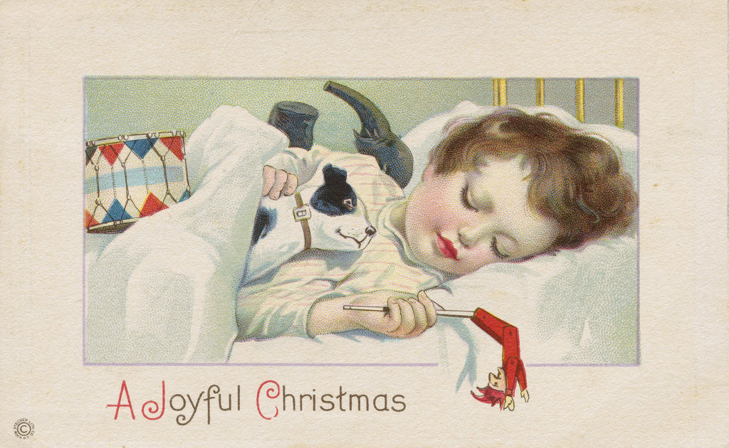 Detail of A Joyful Christmas Postcard with Sleeping Child by Anonymous