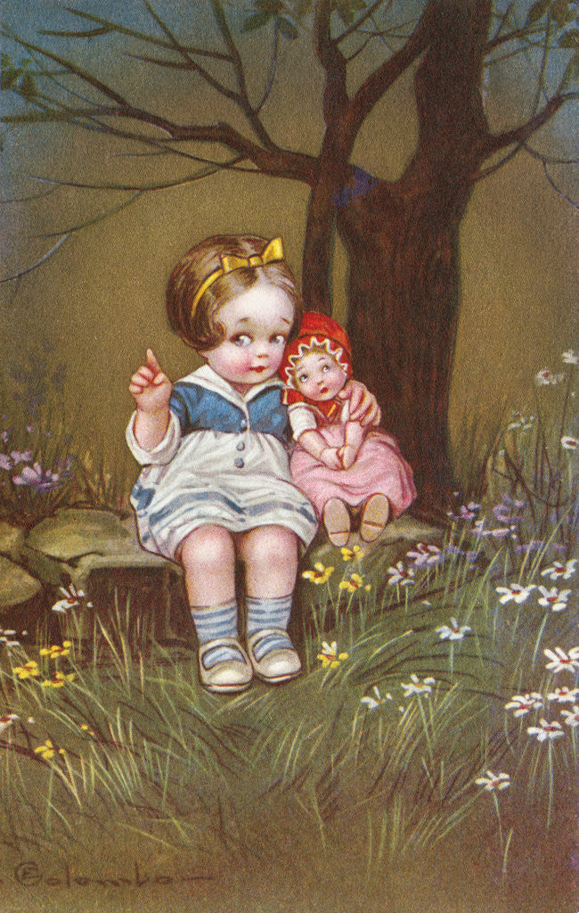 Detail of Postcard with a Little Girl and Her Doll by Anonymous