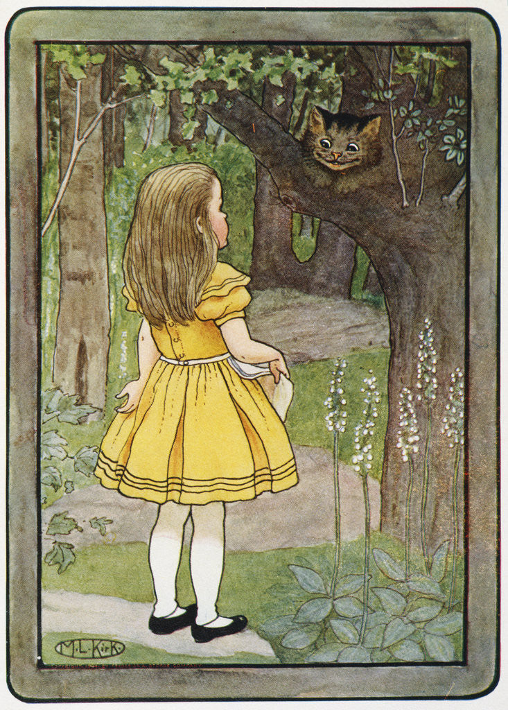 Detail of Book Illustration of Alice and the Cheshire Cat by M.L. Kirk