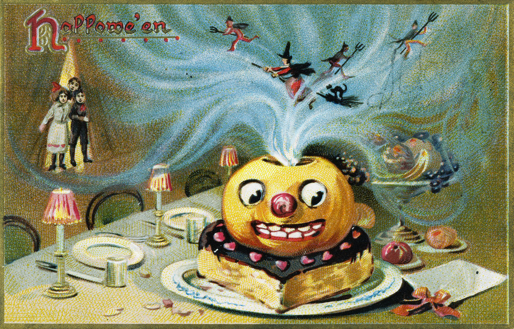 Detail of Halloween Postcard with a Magic Jack-O'-Lantern by Anonymous