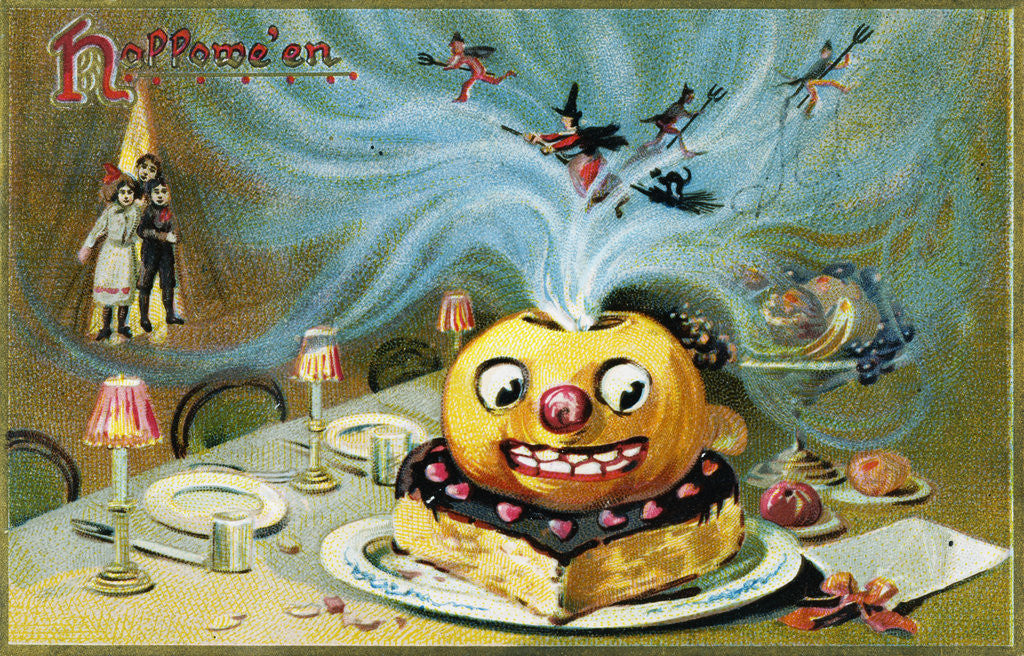 Detail of Halloween Postcard with a Magic Jack-O'-Lantern by Corbis