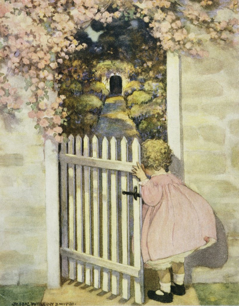 Detail of Illustration of a Little Girl Walking Through a Gate by Jessie Willcox Smith