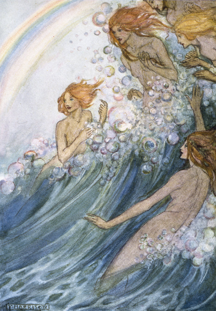 Detail of Book Illustration of Nymphs Riding a Wave by Florence Harrison