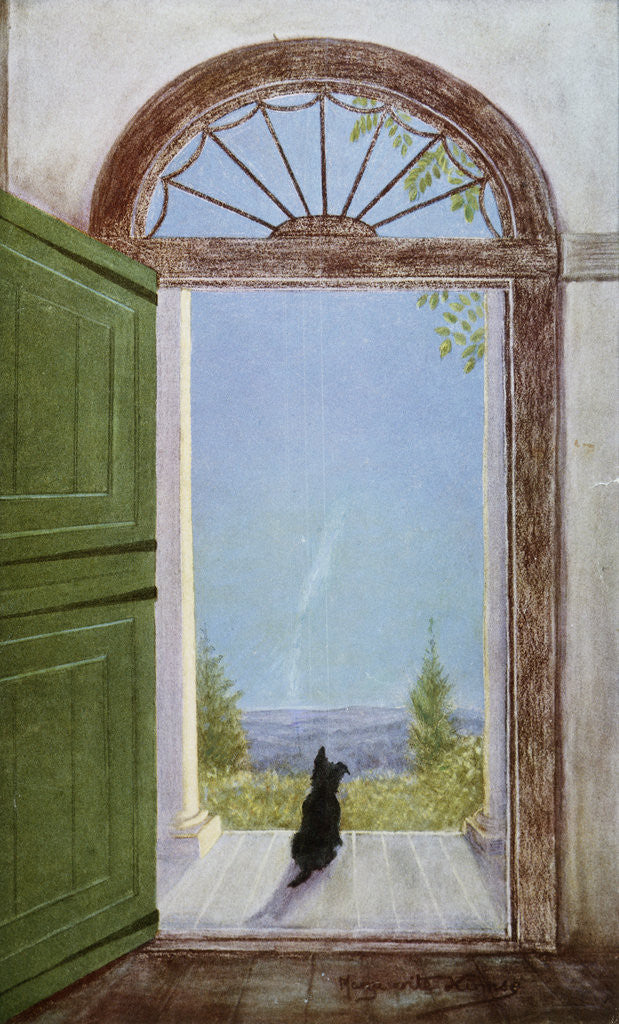 Detail of Illustration of a Dog Sitting on the Front Porch by Marguerite Kirmse