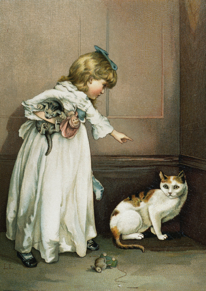 Detail of Illustration of a Little Girl Scolding a Cat by Anonymous