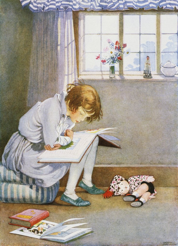 Detail of Book Illustration of a Girl Reading by Honor C. Appleton