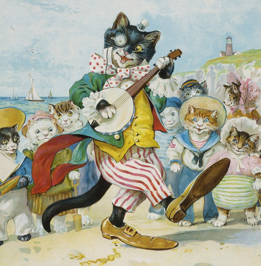 Detail of Book Illustration of a Cat Playing a Banjo by Anonymous