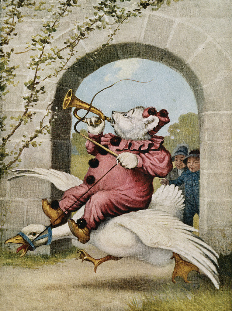 Detail of Book Illustration of a Bear Riding on a Goose by V. Floyd Campbell