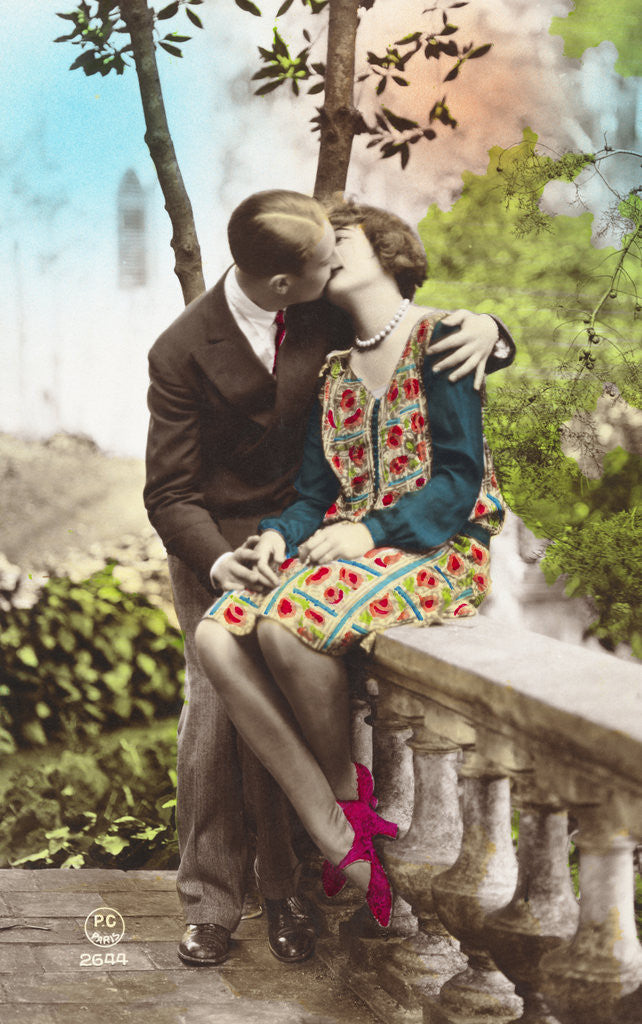 Detail of Postcard of a Couple Kissing by Anonymous