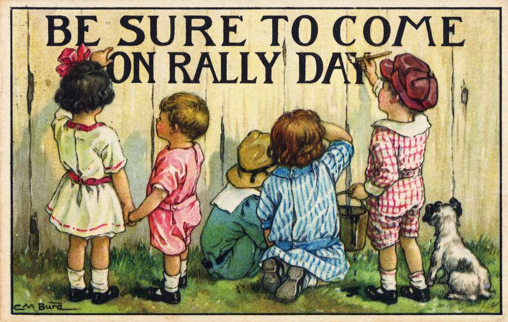Detail of Be Sure to Come on Rally Day Postcard by Clara M. Burd