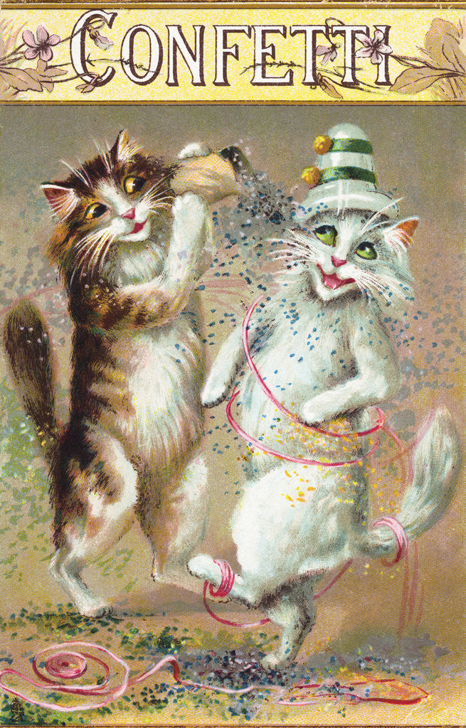 Detail of Confetti Postcard with Dancing Cats by Anonymous
