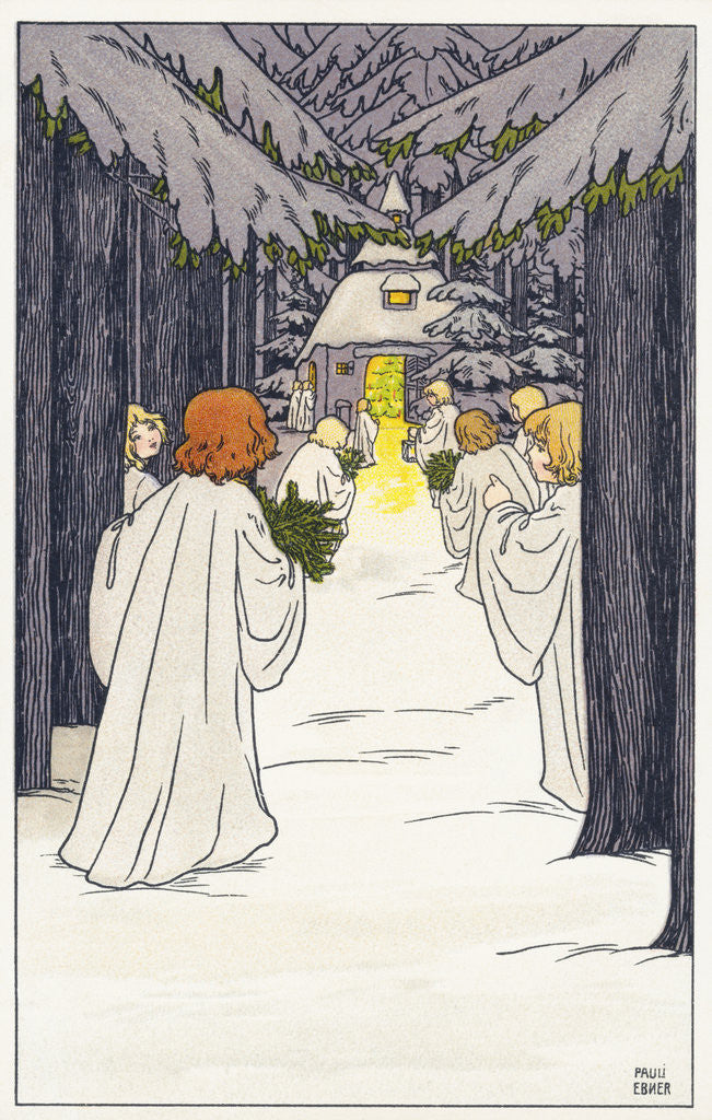 Detail of Postcard of a Snowy Christmas Scene by Pauli Ebner