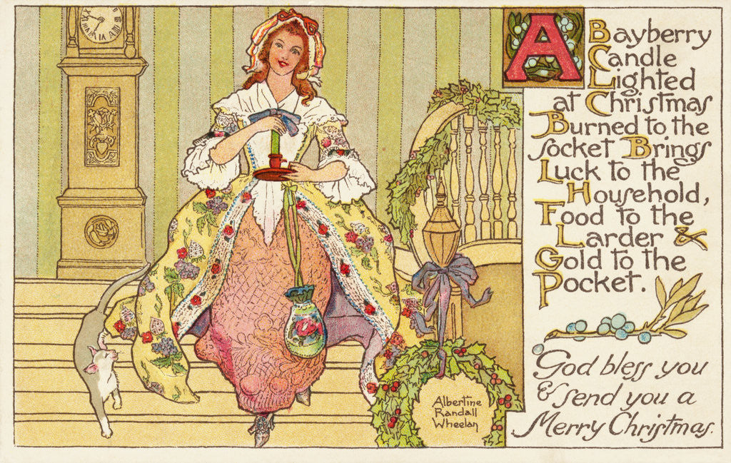 Detail of A Bayberry Candle Lighted at Christmas Postcard by Albertine Randall Wheelan