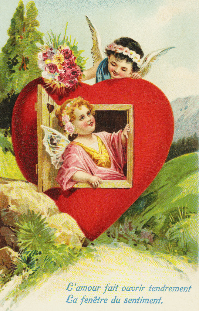 Detail of L'Amour Fait Ouvrir Tendrement la Fenetre du Sentiment Postcard by Anonymous
