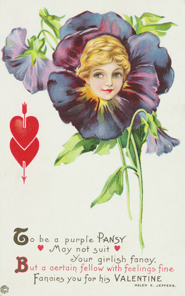 Detail of To be a Purple Pansy May Not Suit Your Girlish Fancy Postcard by Anonymous