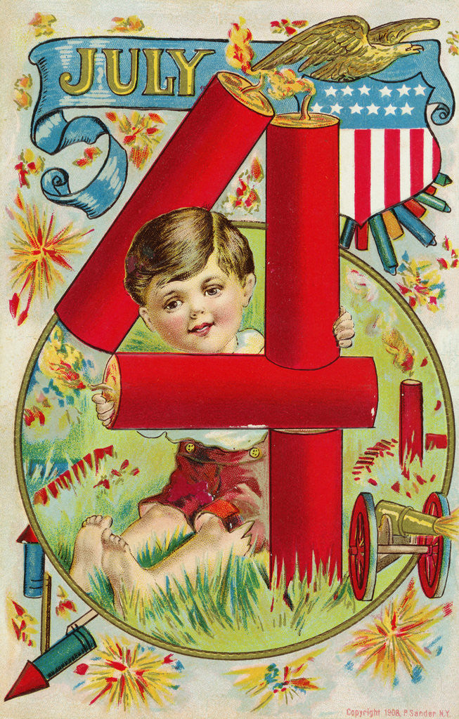 Detail of July 4 Postcard with Firecrackers by Anonymous