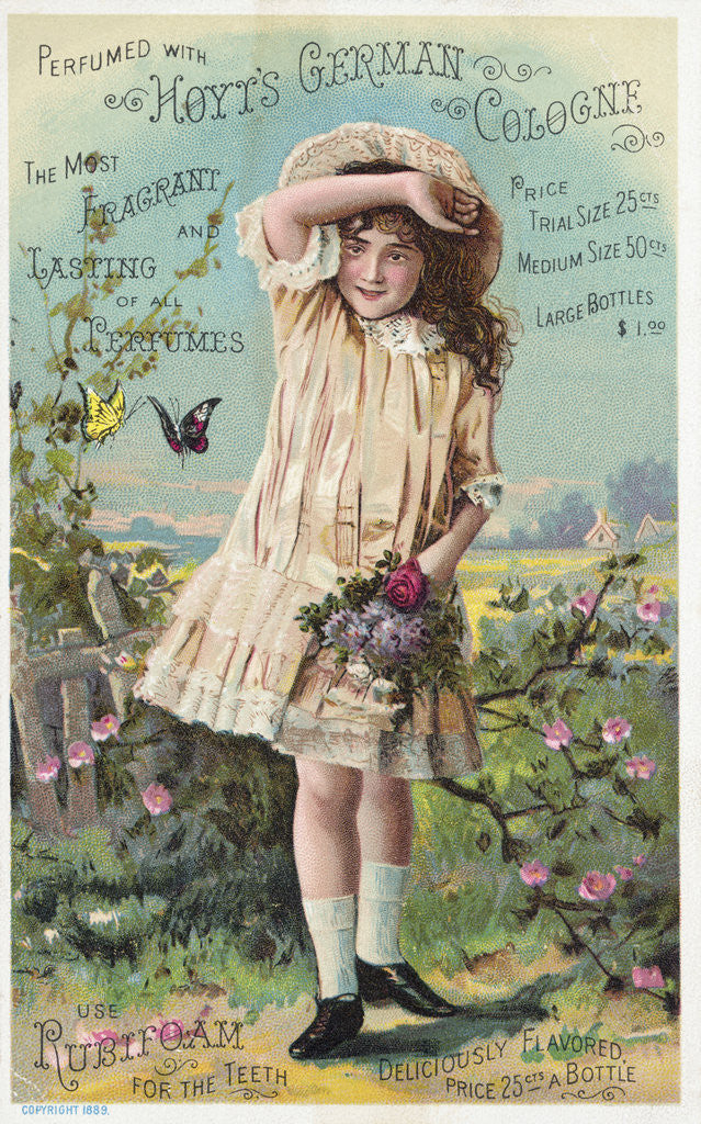 Detail of Hoyt's German Cologne Trade Card with a Girl and Butterflies by Corbis