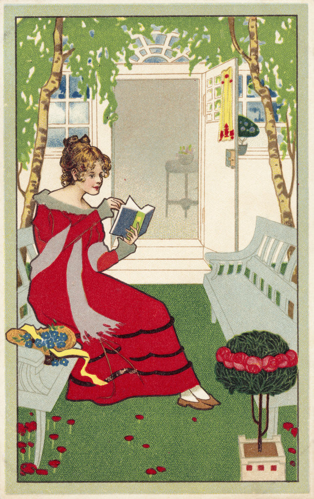 Detail of Postcard of a Woman Reading by Corbis