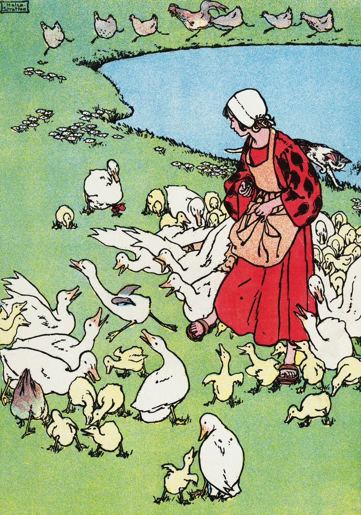 Detail of The Poultry Girl Kicks the Ugly Duckling by Helen Stratton