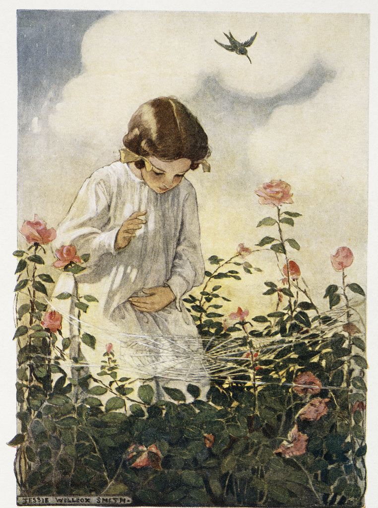 Detail of Illustration of a Girl and a Spider Web by Jessie Willcox Smith
