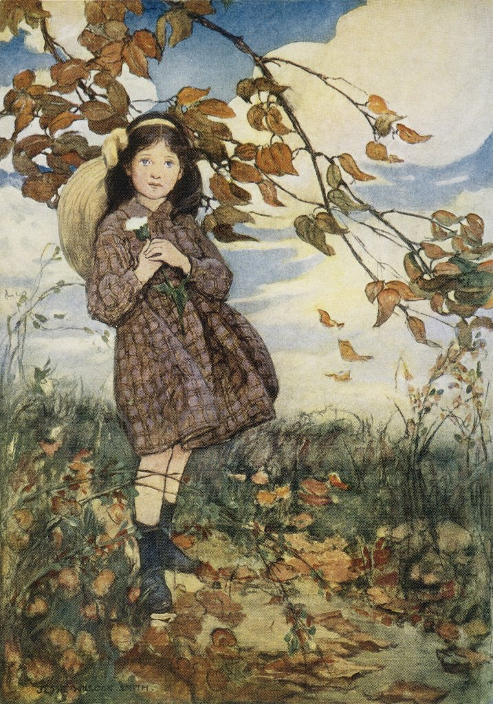 Detail of Illustration of a Girl and Autumn Leaves by Jessie Willcox Smith