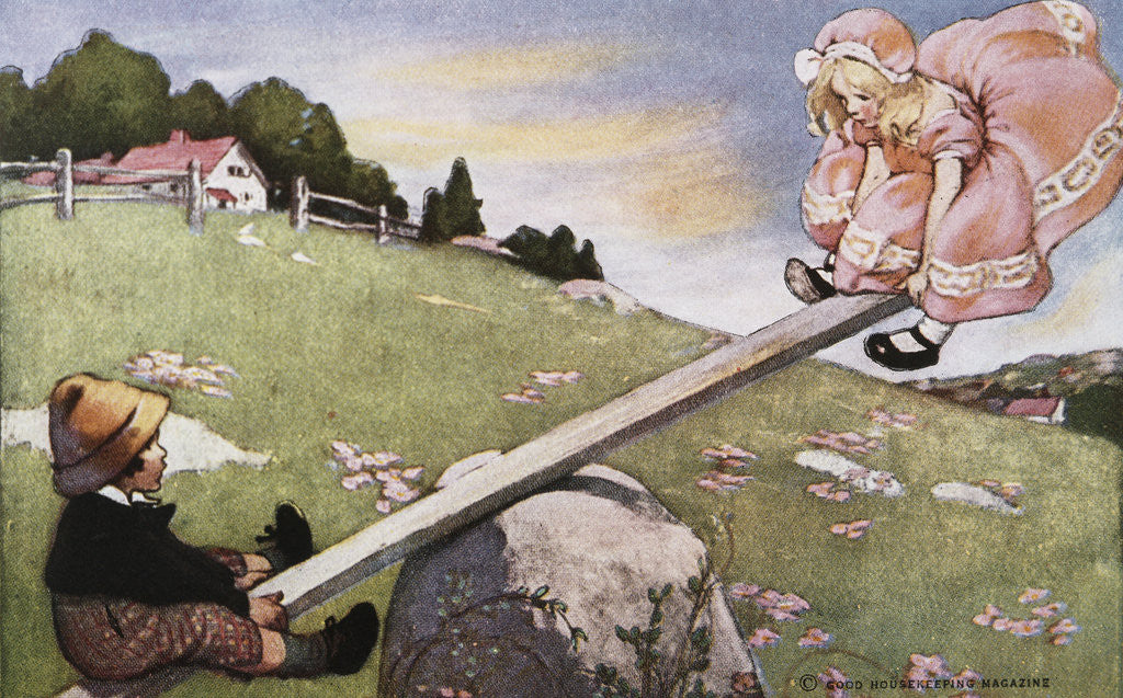 Detail of Illustration of a Boy and a Girl on a Seesaw by Jessie Willcox Smith