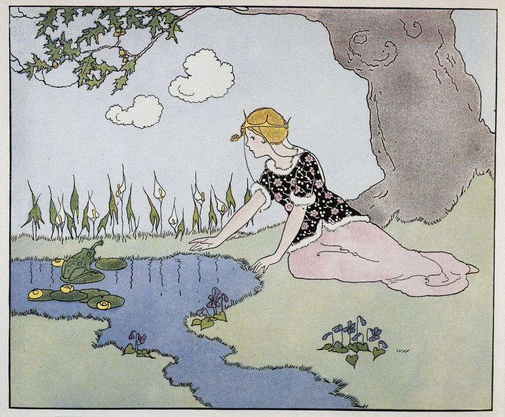 Detail of Illustration of a Princess and a Frog by Margaret Evans Price